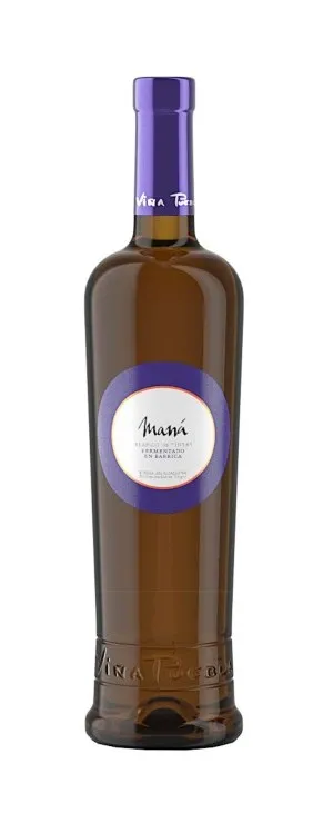 Botella de Viña Puebla Maná, blanco de uva tinta fermentado en barrica